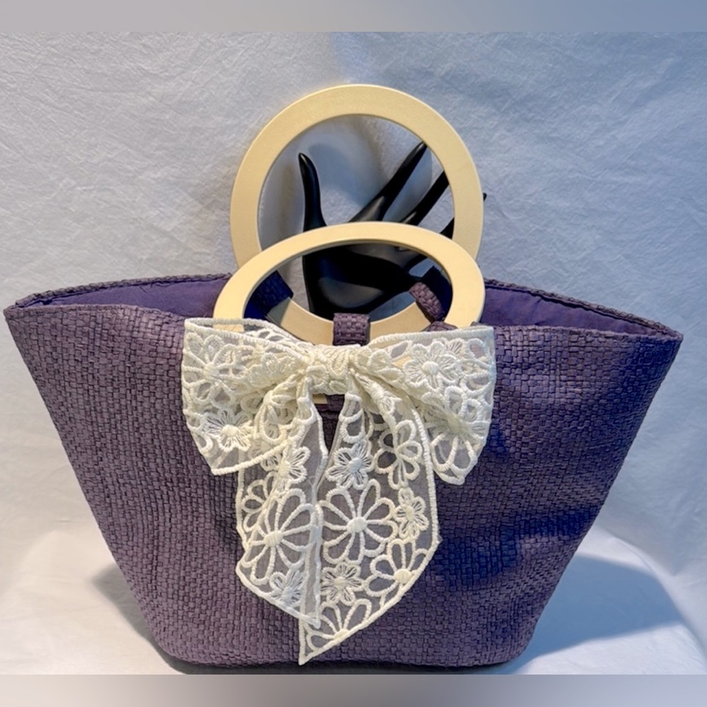 Chic Purple Tote with Lace Bow